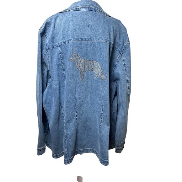 Christine Alexander Extra Long Jean Jacket Embellished Rhinestones women Sz 3X - Picture 2 of 5